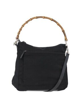 Authentic GUCCI Bamboo Shoulder Bag Nylon 2way Black Silver 000 2404 0509